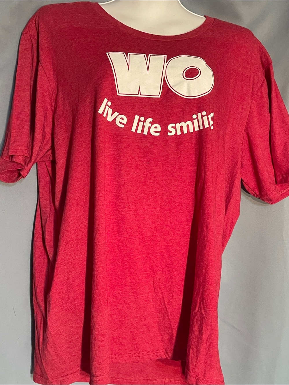 District Red Graphic Tee with White 'WO' and Slogan